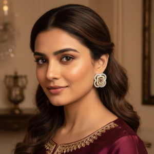 FLOWER GOLDEN SILVER AD STUD EARRINGS